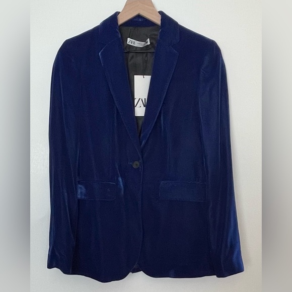 NEW ZARA FW22 BLUE VELVET BLAZER WITH POCKETS 2731/322 - Picture 4 of 9